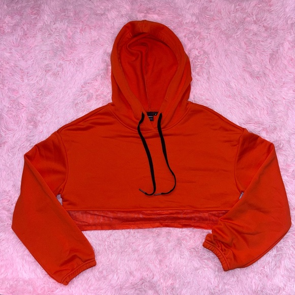 Orange Cropped Hoodie with Mesh Trim - Size Medium - Picture 1 of 4